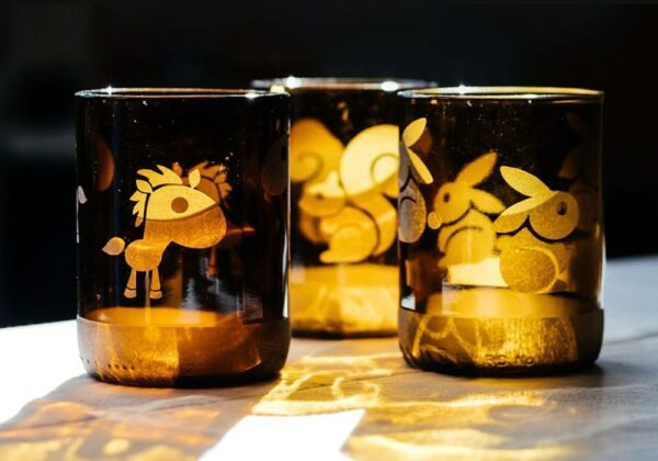 Drinking Glasses With Animals From Upcycled Glass - 6 pcs