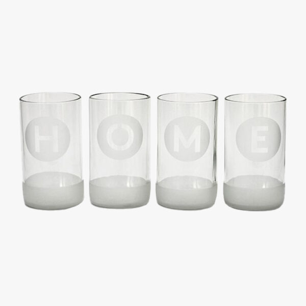 Tall Clear Drinking Glasses 'H-O-M-E' - 4 pcs