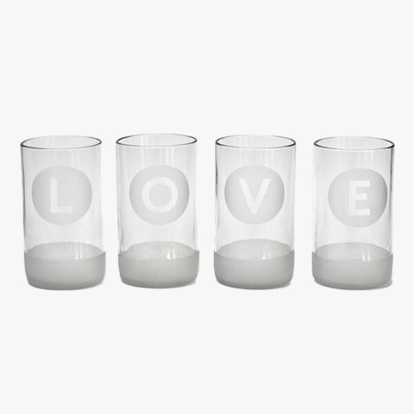 Tall Clear Drinking Glasses 'L-O-V-E' – 4 pcs | Pandia Shop