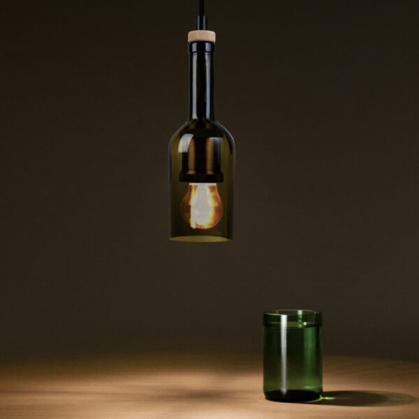 Χειροποίητο Φωτιστικό Οροφής Από Το Πάνω Μέρος Μπουκαλιού Κρασιού Μαζί Με Λάμπα Philips Led