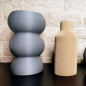 Διακοσμητικό Βάζο 3D Printed Welle σε ασημί γκρι χρώμα και Flasche σε μπελ χρώμα - Διακοσμητικά βάζα μοντέρνα διακοσμητικά - zero waste προϊόντα