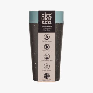 Reusable Coffee Cup Made From Single-Use Paper Cups Black and Faraway Blue 355ml